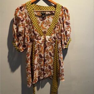 Anthropologie cottagecore Floral V-Neck Women's Top silk feminine baby doll